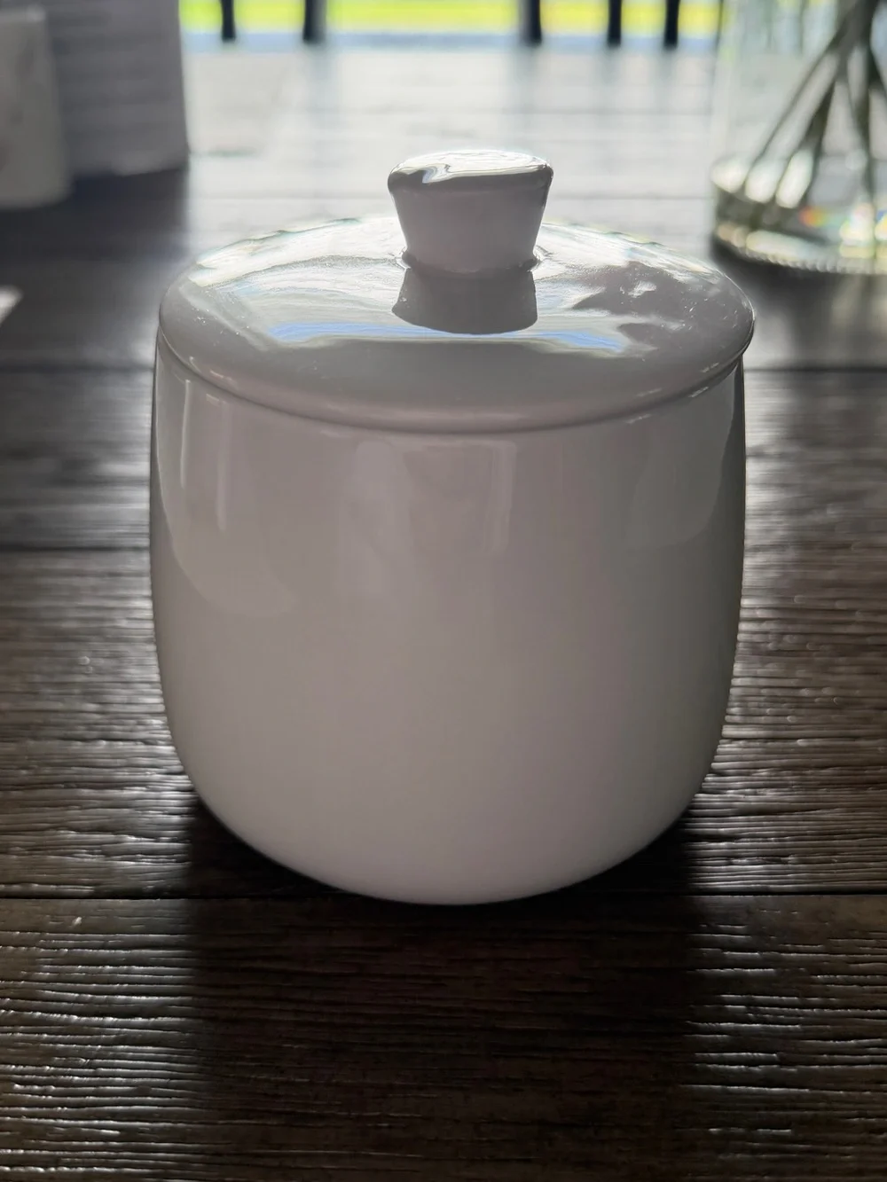 Crate&Barrel White Ceramic Sugar Jar with Lid